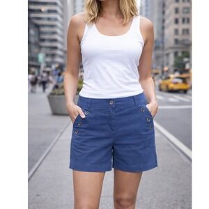 Isaac Mizrahi New York Women's 14 Blue Nautical Sailor Shorts Button Detail 5"
